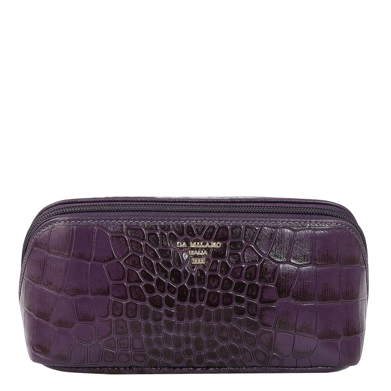 Croco Leather Vanity Pouch - Grapevine