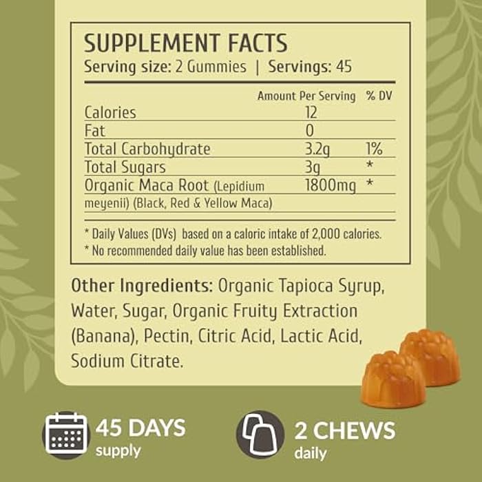 HERBAMAMA Maca Root Gummies - 1800mg Maca Root Extract for Energy Support - Vegan, Non-GMO Antioxidant Support Supplement - 90 Pectin-Based Banana-Flavored Chews - Image 3