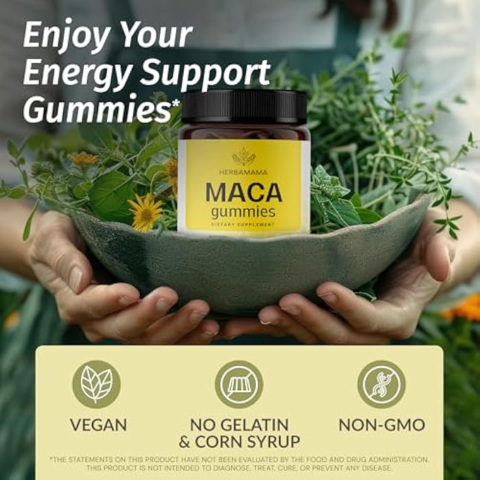HERBAMAMA Maca Root Gummies - 1800mg Maca Root Extract for Energy Support - Vegan, Non-GMO Antioxidant Support Supplement - 90 Pectin-Based Banana-Flavored Chews - Image 2
