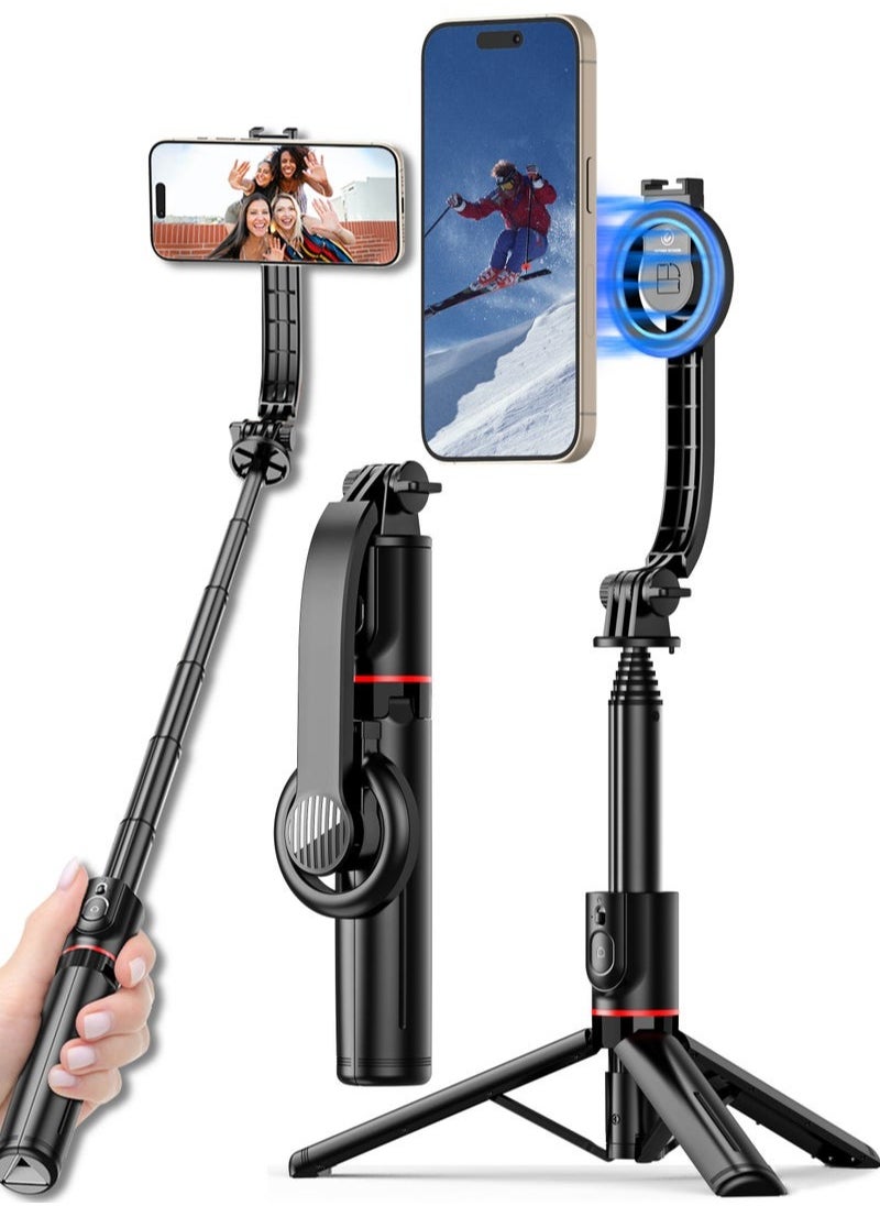 XiuWoo - MagStick Selfie Stick Tripod Compatible with MagSafe, 42" Extendable Magnetic Cell Phone Tripod Stand with Wireless Remote, Tripod for iPhone 15 14 13 12 & All Phones - Image 1