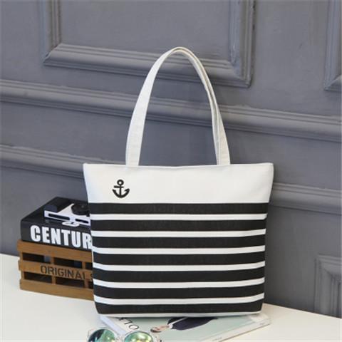 Womens Canvas Shoulder Bag Artistic Casual Tote Shopping SatchelWhite-Black Ocean White-Black Ocean 