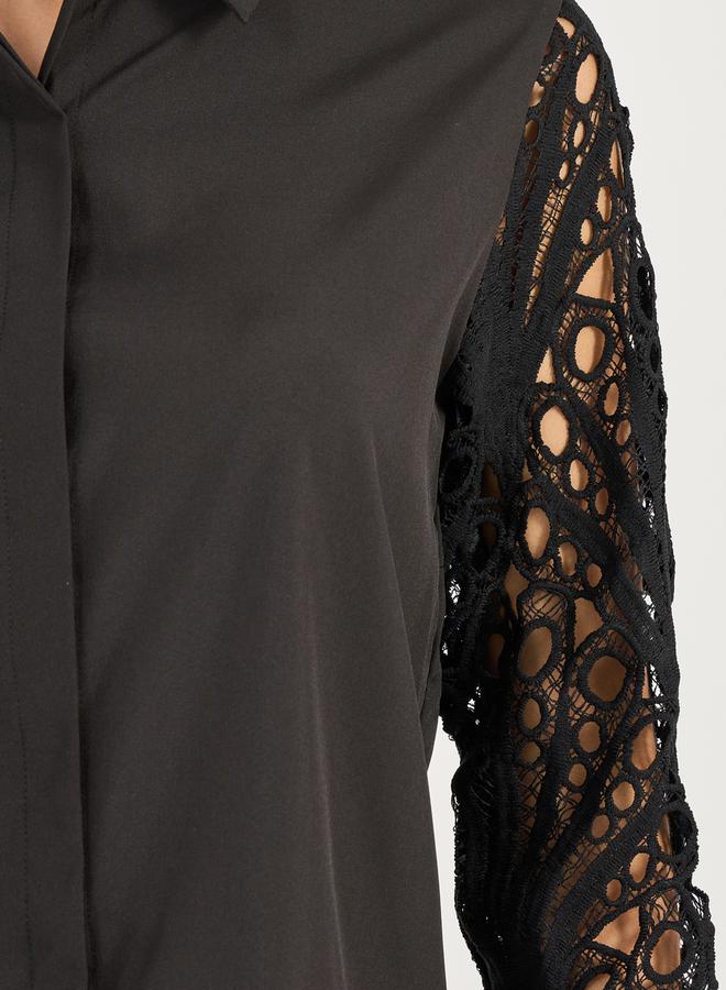 Styli Lace Insert Regular Fit Collared Shirt  - Image 4