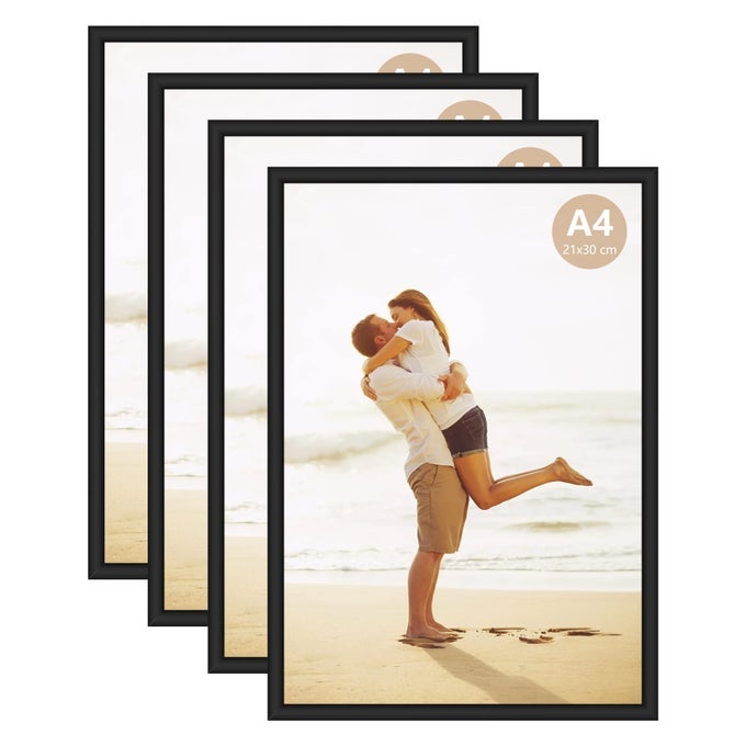 A4 PHOTO PICTURE FRAME 21 X 30 CM ALUMINUM BLACK CERTIFICATE FRAMES FOR WALL TABLETOP DISPLAY HORIZONTALLY OR VERTICALLY SET OF 4