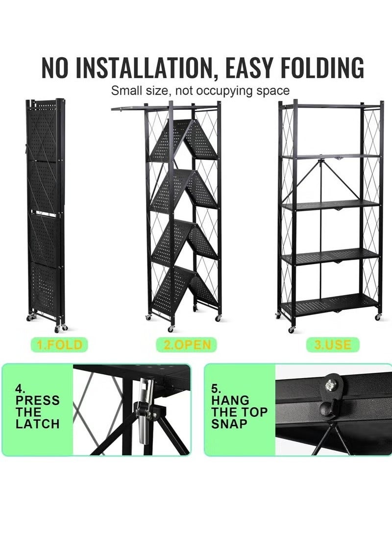 HOMESTAR رفوف تخزين قابلة للطي 5 طبقات ، رفوف تخزين لخزانة المطبخ ، رف تخزين متعدد الاستخدامات لغرفة المعيشة وغرفة النوم والمطبخ والمرآب سهل التجميع باللون الأسود - Image 5