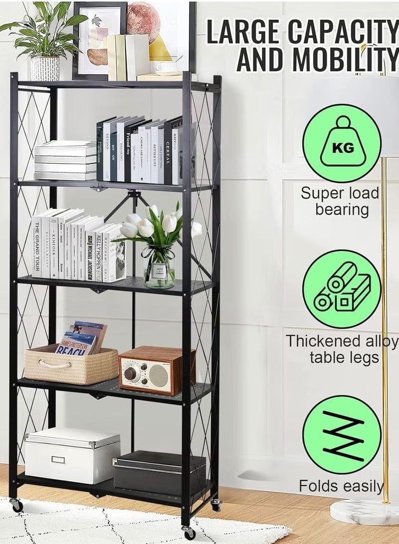 HOMESTAR رفوف تخزين قابلة للطي 5 طبقات ، رفوف تخزين لخزانة المطبخ ، رف تخزين متعدد الاستخدامات لغرفة المعيشة وغرفة النوم والمطبخ والمرآب سهل التجميع باللون الأسود - Image 2