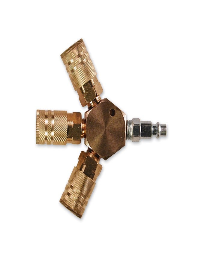 Primefit M1406-5 3-Way Hex Style Air Manifold with Industrial 6-Ball Brass Couplers, 1/4" - Image 1