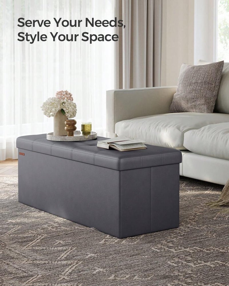 SONGMICS 43-Inch Folding Storage Ottoman Bench, Faux Leather, Padded Seat, Footrest, Holds 660 lb, Multiple Colors