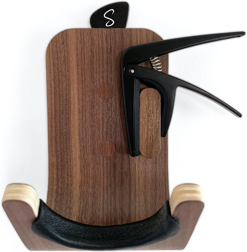 Strummm Guitar Wall Mount Hook: Modern Design Walnut Wood Guitar Hanger for Storage & Display. Heavy Duty Ply Guitar Holder for the Wall. Hangers Stand for Acoustic Guitars, Ukulele, Bass, Violin, Cello - Image 2