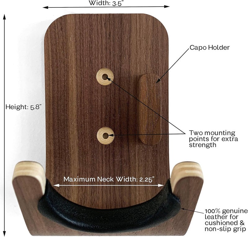 Strummm Guitar Wall Mount Hook: Modern Design Walnut Wood Guitar Hanger for Storage & Display. Heavy Duty Ply Guitar Holder for the Wall. Hangers Stand for Acoustic Guitars, Ukulele, Bass, Violin, Cello - Image 4