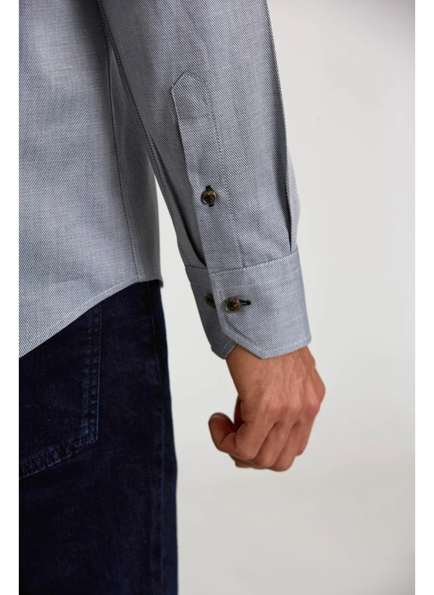 Bisse Sports Shirt Regular Fit Long Sleeve Pasha Collar Buttoned Slim Diagonal Sports Gray GMARS0322301203_D55