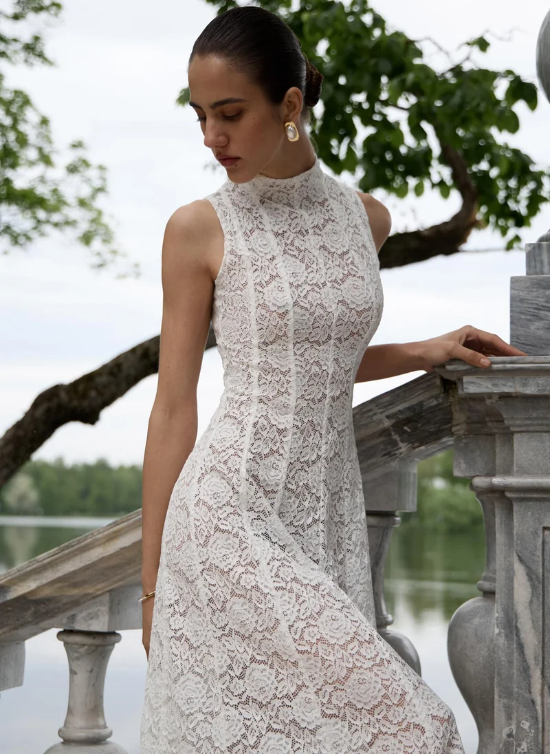 Lichi  Guipure midi dress with high collar for Women | Best Price UAE