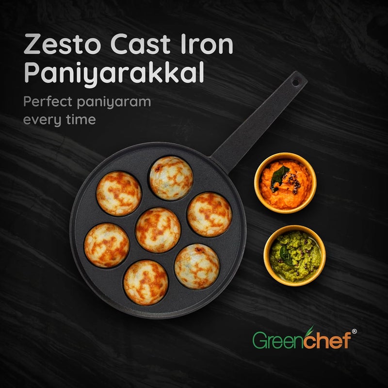 Greenchef pre Seasoned Cast Iron Paniyarakal 7 Pits - Zesto - Image 2
