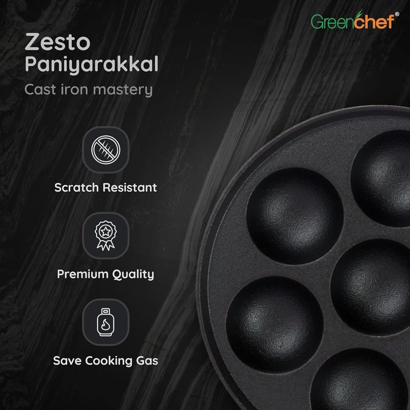 Greenchef pre Seasoned Cast Iron Paniyarakal 7 Pits - Zesto - Image 5