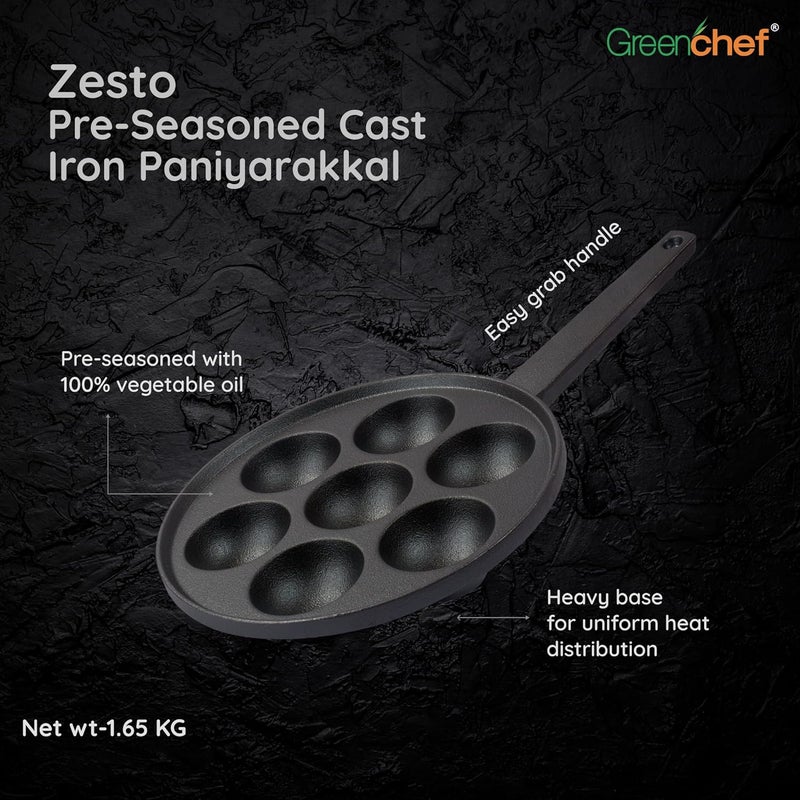 Greenchef pre Seasoned Cast Iron Paniyarakal 7 Pits - Zesto - Image 3