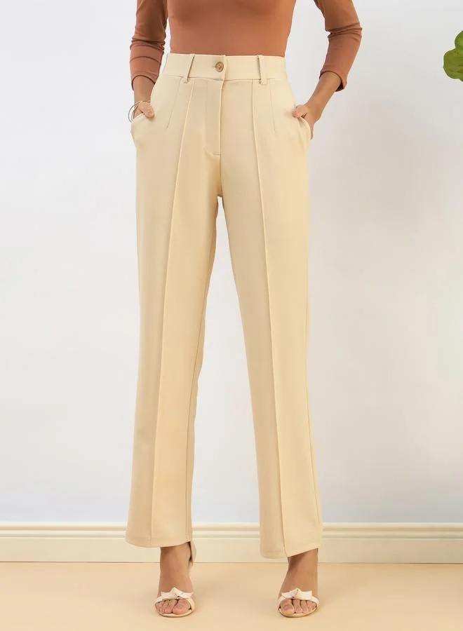 SASSAFRAS Beige Front Dart Straight Leg Pants