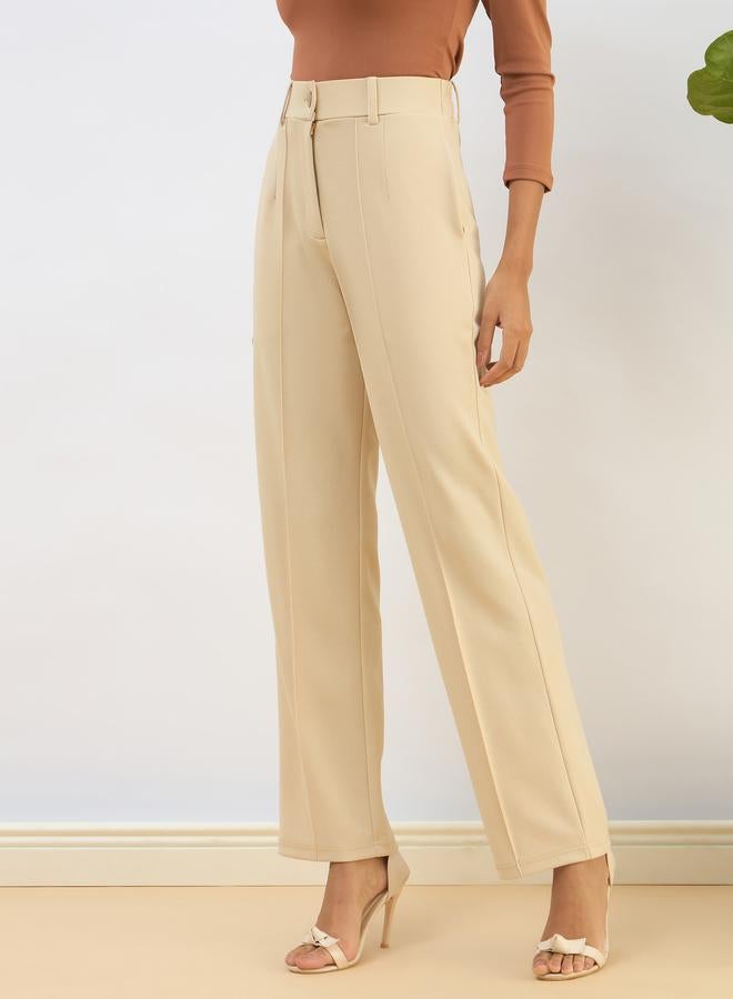 SASSAFRAS Beige Front Dart Straight Leg Pants - Image 3