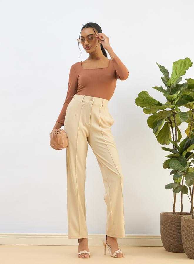 SASSAFRAS Beige Front Dart Straight Leg Pants - Image 2
