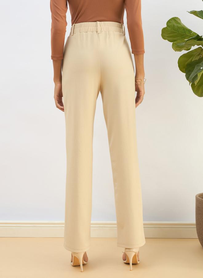 SASSAFRAS Beige Front Dart Straight Leg Pants - Image 5