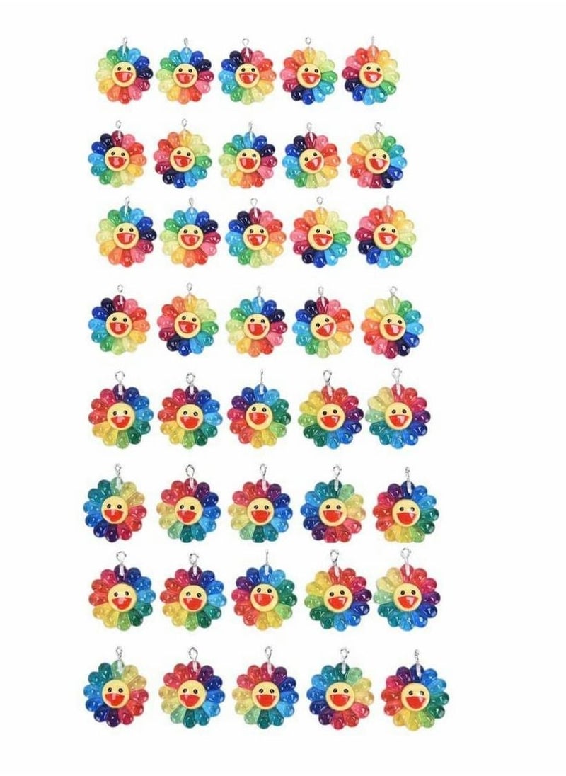 SYOSI Colorful Transparent Smiley, Sunflower Charms Sun Flower, Pendants Resin Sun Flower, Pendants Charms Sun Sunflower Collection Crafts, for DIY Bracelet Necklace Earring Keychain Making 50 Pcs  - Image 1