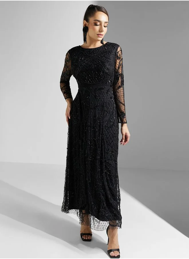 Amelia Rose Embellished Mesh Detail Dress