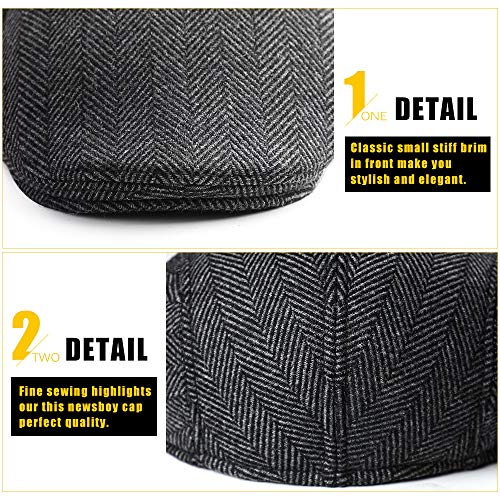 Sumolux Mens Newsboy Cap Winter Beret Hat Cabbie Flat Cap - Image 5
