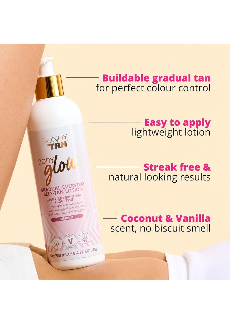 Skinny Tan Body Glow Moisturizing Gradual Tan Lotion Fake Tan Moisturizer Cruelty Free Paraben Free and Vegan Tanning Moisturizer Body Lotion with Coconut and Vanilla Aroma 280ml  - Image 3