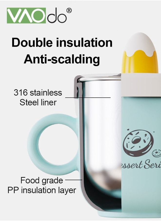 VAOdo - Spill Proof Sippy Cup with Straw with Handle for Baby and Toddlers BPA Free Food Grade 316 Stainless Steel Children'S Water Cup with Scale 260ML Blue - Image 1