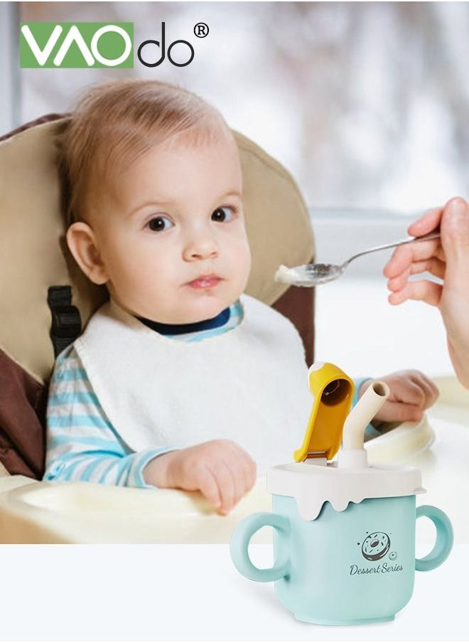 VAOdo - Spill Proof Sippy Cup with Straw with Handle for Baby and Toddlers BPA Free Food Grade 316 Stainless Steel Children'S Water Cup with Scale 260ML Blue - Image 1
