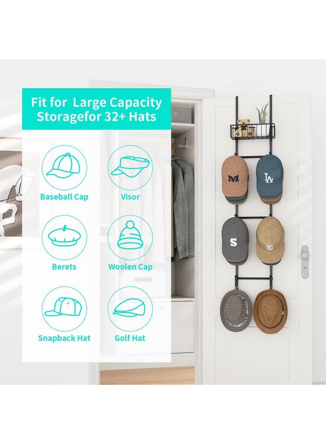 HapiRm HapiRm Over Door Hat Rack - Wall Mounted Hat Holder with 6 Hooks and Metal Basket Design, Baseball Cap Organizer Storage Up to 32 Caps for Door, Bedroom, Closet (Black)  - Image 4