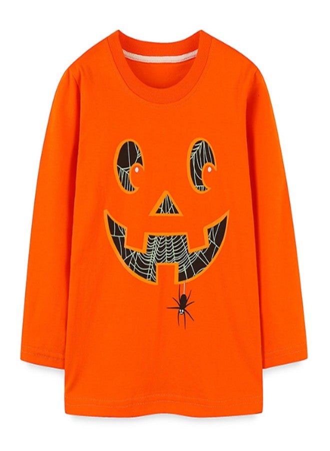 warmstraw Toddler Baby Boys Girls Halloween T Shirt Long Sleeve Cotton Cute Tops Tees Shirt Orange 4-5T - Image 1