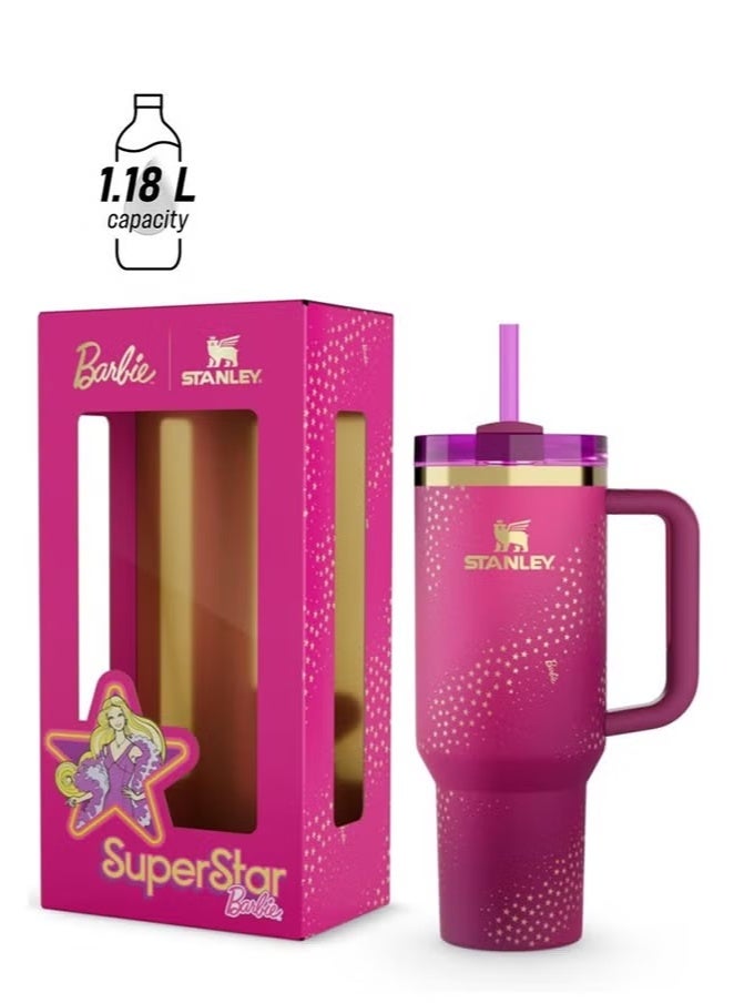 Stanley Barbie x Stanley 40oz Twist ’N Turn Quencher H2.0 Tumbler – Vital Orange Limited Edition, Made from Recycled Stainless Steel, Double Wall Vacuum Insulated Travel Mug with FlowState Leak-Resistant Lid, Reusable Straw, BPA-Free, Dishwasher Safe, Eco-Friendly for Hot & Cold Drinks - Image 1