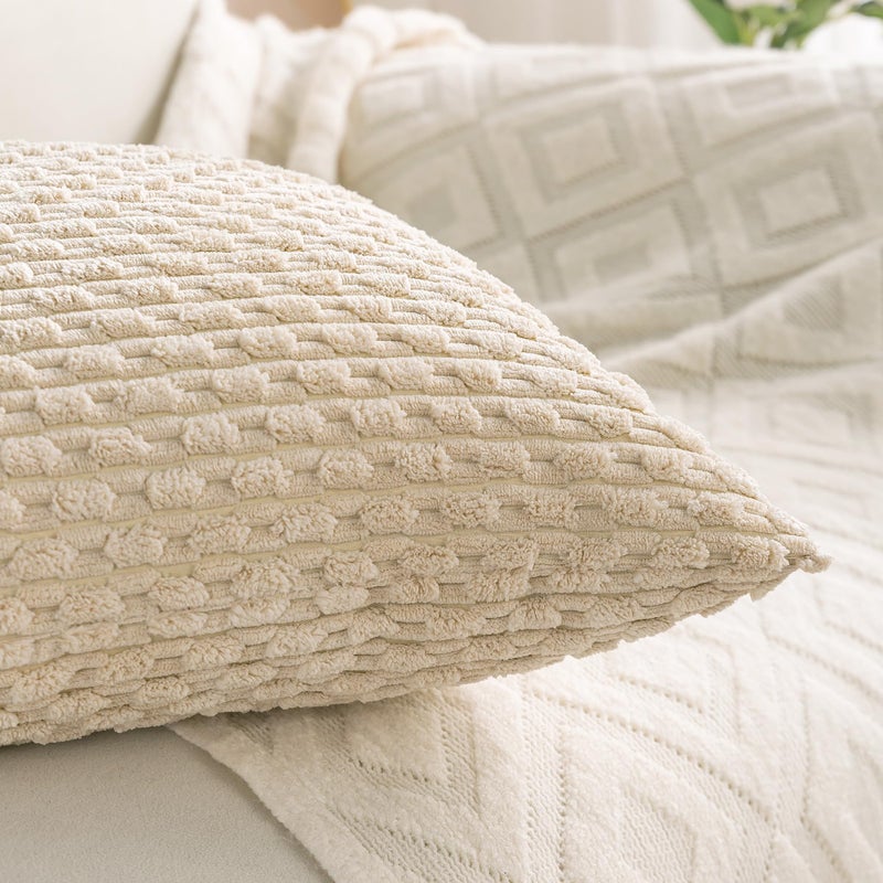 Cozoomy Set of 4 Beige Decorative Throw Pillow Covers 18x18 Inch Corduroy Pillow Covers for Bed Couch Sofa Living Room Soft Square Cushion Cases - Image 4