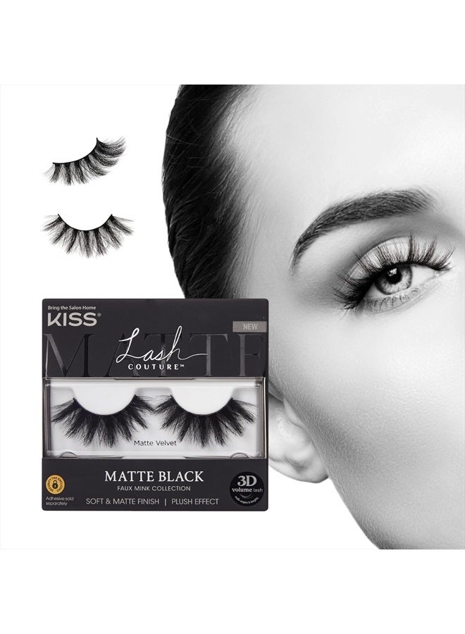 KISS رموش كوتور الصناعية، مجموعة مقلدة من الفرو الأسود غير اللامع، رموش بحجم 3D، لمسة ناعمة وغير لامعة، نمط 'مخمل غير لامع'، 1 زوج من الرموش الصناعية - Image 1