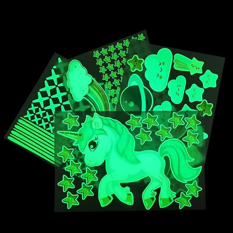 Robmoda Glow in The Dark Unicorn Stickers  206 pcs Cats and Moon Wall Decals  Glowing Castle Clouds Ceiling Decor for Kids Bedroom  Stars and Rainbow Wall Decor for Girls and Boys Gift - Image 5