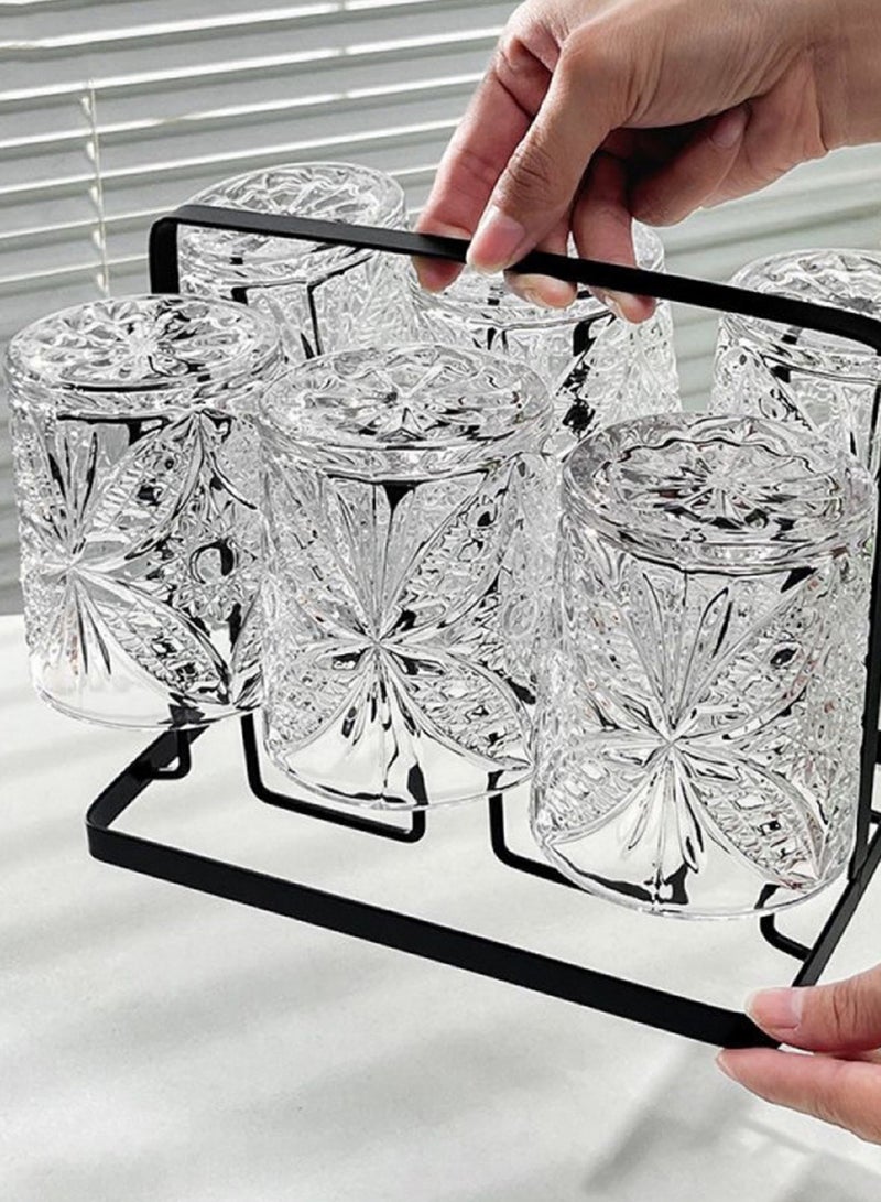 6 أكواب قهوة زجاجية شفافة منقوشة سعة 300 مل - أكواب شرب بتصميم زهور متقنة للقهوة والمشروبات والتقديم الأنيق - Image 3