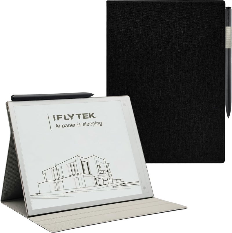 GOVTVA غلاف فوليو مغناطيسي مع حامل لجهاز iFLYTEK AINOTE 2 مقاس 10.65 بوصة (إصدار 2025) - غلاف رفيع وخفيف الوزن من جلد PU الفاخر مع حامل قلم مدمج، وميزة النوم/الاستيقاظ التلقائي (لون القماش الأسود) - Image 1