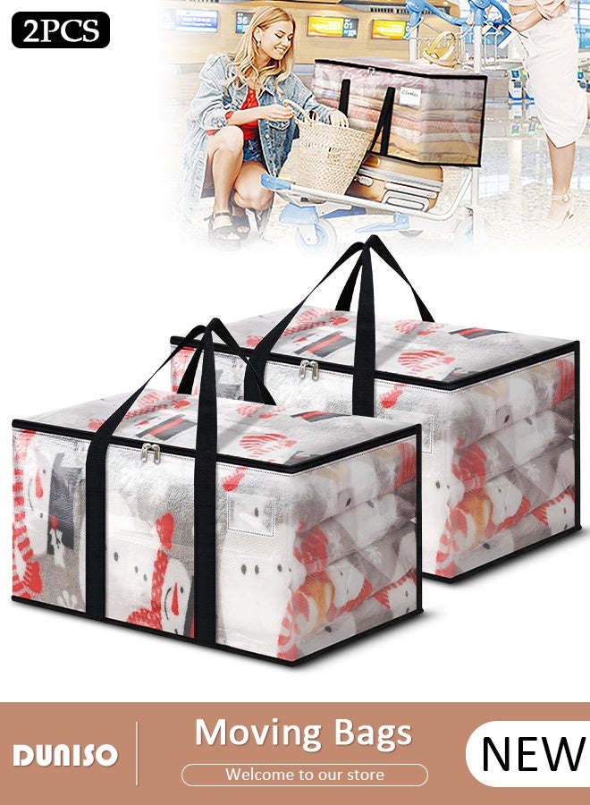 DUNISO 2 Pack Large Clear Moving Bags, Oversized Storage Bag with Backpack Straps, Double Zippers,Storage Totes For Space Saving, Fold Flat, Alternative to Moving Box, Sturdy Carrying Handles for Travel,Colleg2e Moving Supplies,Bedding,Clothes  - Image 1