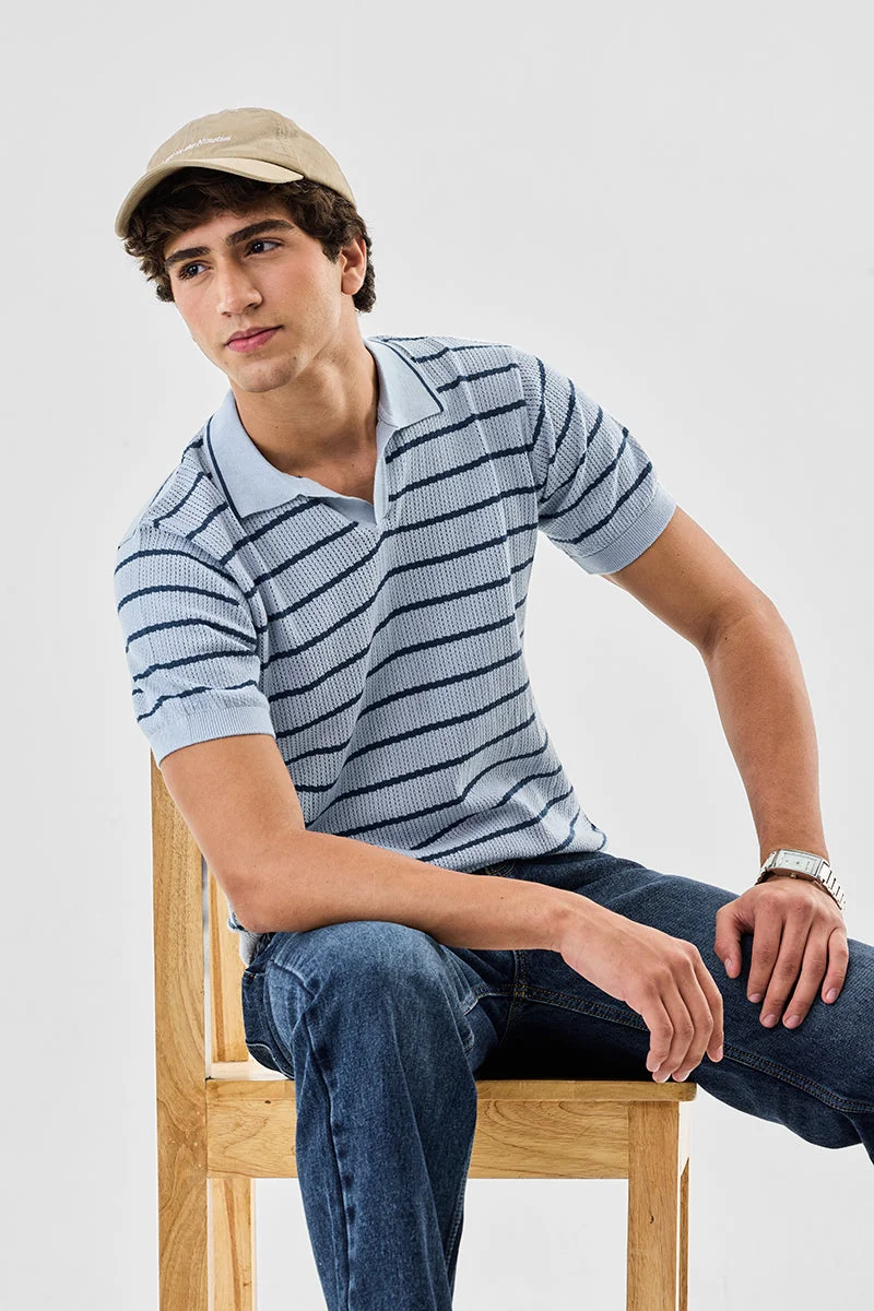 SNITCH Regular Fit Stripes Knitted Polo T-Shirt