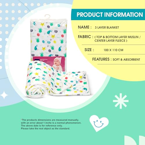 Mee Mee 2-in-1 Super Soft Baby Blanket & Wrapper | Cozy 3 Layer Blanket with Comfortable Muslin & Fleece | with Attractive Bunny Rabbit Print (Assorted) for 0-2 Years (100X120 CM) - Image 3