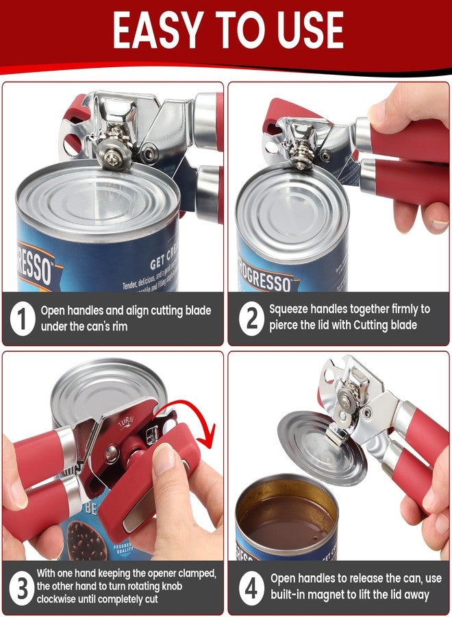 Vayvnt Manual Can Opener Smooth Edge with Magnet, Vayvnt Stainless Steel Handheld Strong Can Bottle Opener, Extra Shape Cutting Blade&Large Turn Knob, Multifunctional 4 In 1 Kitchen Tool for Seniors, Red - Image 4