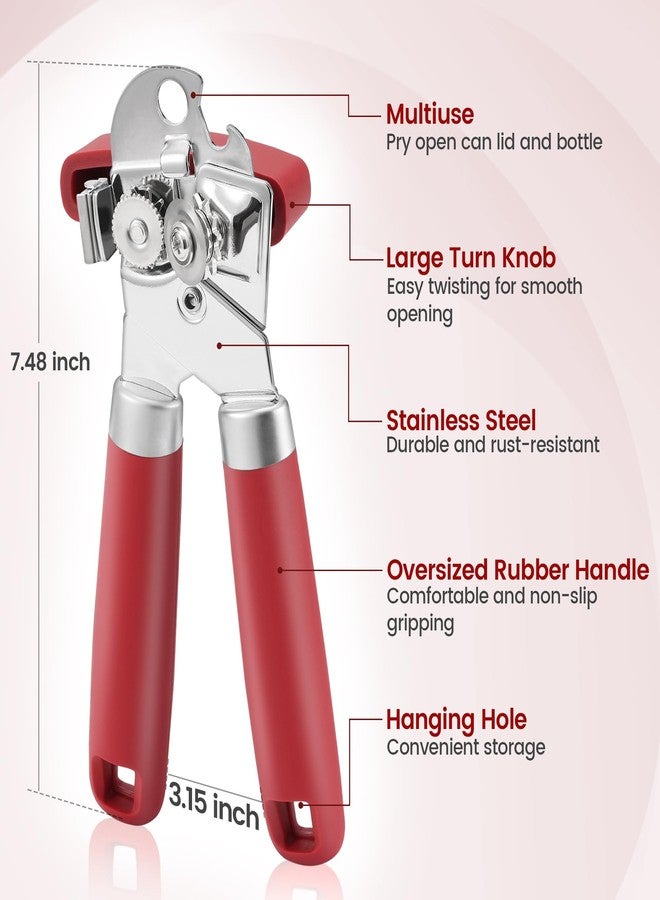 Vayvnt Manual Can Opener Smooth Edge with Magnet, Vayvnt Stainless Steel Handheld Strong Can Bottle Opener, Extra Shape Cutting Blade&Large Turn Knob, Multifunctional 4 In 1 Kitchen Tool for Seniors, Red - Image 2