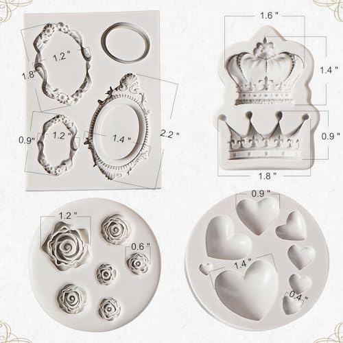 JOERSH 4PCS Vintage Baroque Mold Set, Silicone Frame Fondant Molds Royal Crown Rose Heart Mold for Cupcake Decorating, Cake Pop, Chocolate, Candy Craft, Dessert Decor - Image 2