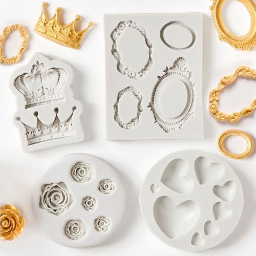 JOERSH 4PCS Vintage Baroque Mold Set, Silicone Frame Fondant Molds Royal Crown Rose Heart Mold for Cupcake Decorating, Cake Pop, Chocolate, Candy Craft, Dessert Decor - Image 4