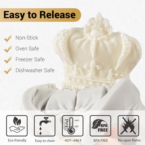 JOERSH 4PCS Vintage Baroque Mold Set, Silicone Frame Fondant Molds Royal Crown Rose Heart Mold for Cupcake Decorating, Cake Pop, Chocolate, Candy Craft, Dessert Decor - Image 3