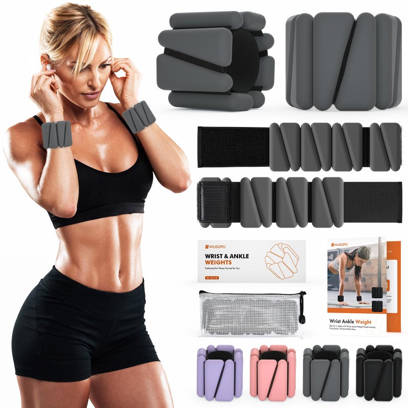 WUSOPU Wrist Weights, Ankle Weights for Women Men, Adjustable Wrist Weighted Bracelet for Home Gym Workout, Running, Yoga, Exercise, Strength Training, Set of 2 (1LB Each)-Grey - Image 1
