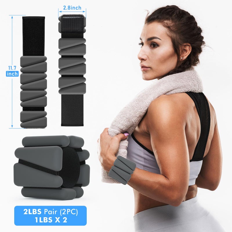 WUSOPU Wrist Weights, Ankle Weights for Women Men, Adjustable Wrist Weighted Bracelet for Home Gym Workout, Running, Yoga, Exercise, Strength Training, Set of 2 (1LB Each)-Grey - Image 2