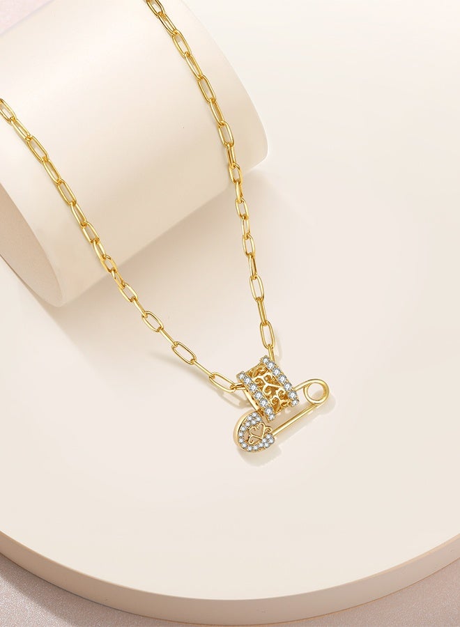 Moonmory 18K Gold Plated 925 Sterling Silver Vine Pendant Necklace With Paper Clip Chain For Women Original Design Safety Pin Necklace With 50CM Adjustable Chain Best Gift For Women,Ramadan  Valentine’s Mother’s Day Gift - Image 5