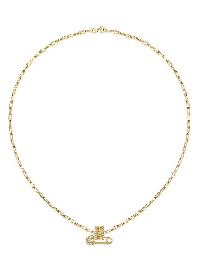 Moonmory 18K Gold Plated 925 Sterling Silver Vine Pendant Necklace With Paper Clip Chain For Women Original Design Safety Pin Necklace With 50CM Adjustable Chain Best Gift For Women,Ramadan  Valentine’s Mother’s Day Gift - Image 3