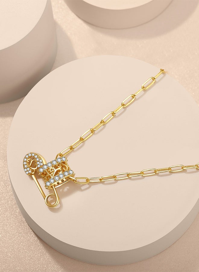 Moonmory 18K Gold Plated 925 Sterling Silver Vine Pendant Necklace With Paper Clip Chain For Women Original Design Safety Pin Necklace With 50CM Adjustable Chain Best Gift For Women,Ramadan  Valentine’s Mother’s Day Gift - Image 4