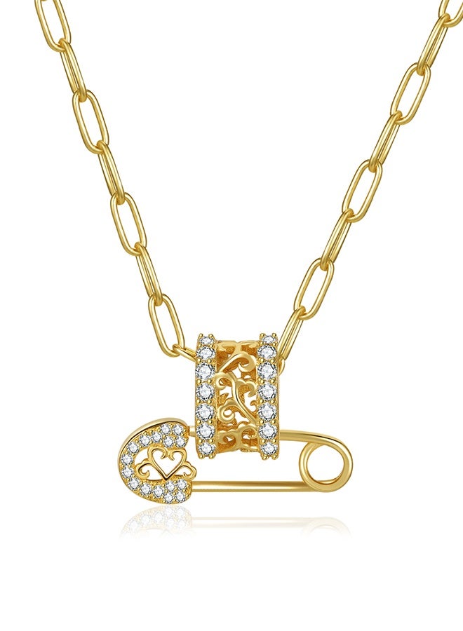 Moonmory 18K Gold Plated 925 Sterling Silver Vine Pendant Necklace With Paper Clip Chain For Women Original Design Safety Pin Necklace With 50CM Adjustable Chain Best Gift For Women,Ramadan  Valentine’s Mother’s Day Gift - Image 1